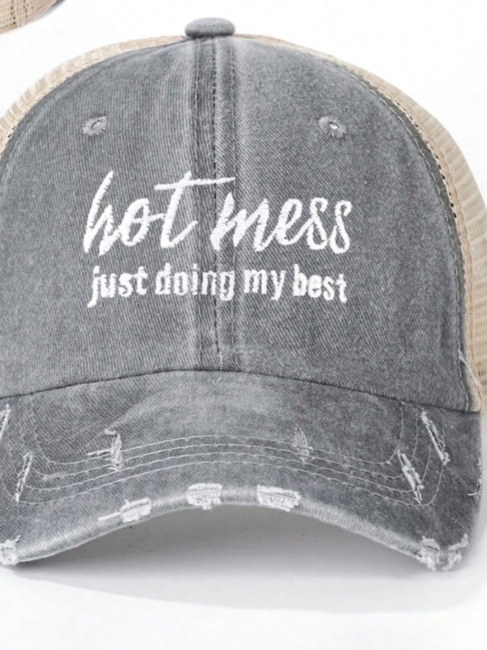 Hot Mess, Just doing my Best Graphic Embroidered Baseball Ponytail Cap - Picture 8 of 9